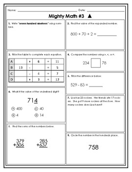 Third Grade AIR Formatted Weekly Spiral Math #1-10 (Differentiated)
