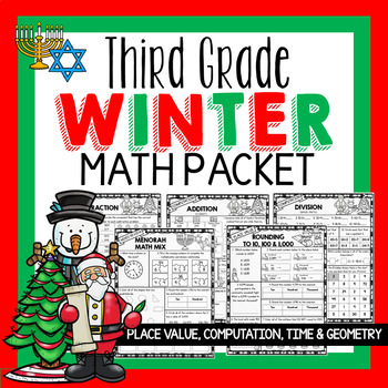 Preview of Third Grade Winter Math Packet Winter Worksheets