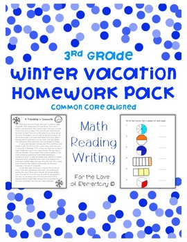 Preview of Third Grade Winter Vacation Homework Pack
