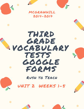 Preview of Third Grade Wonders-Unit 2 Weeks 1-5 2014-2017 Google Forms Tests