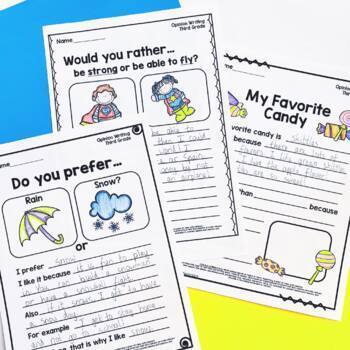 third grade writing worksheets prompts bundle opinion