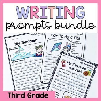 Preview of Third Grade Writing Prompts Bundle - Opinion, Narrative, Informational, How To