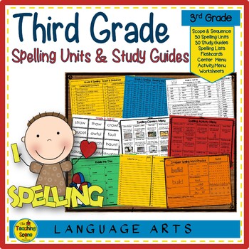 Preview of Third Grade Year Long Spelling Curriculum:  Units, Study Guides & Activities