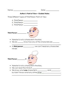 Preview of Third Person Point of View Guided Notes