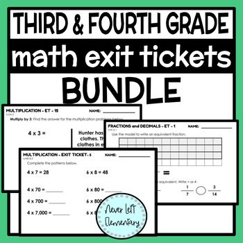 Preview of Third and Fourth Grade Math Exit Tickets BUNDLE