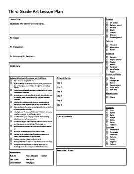 Preview of Third Grade Art Lesson Plan Form with National Art Standards