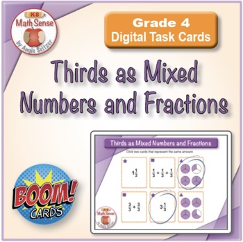 Preview of Thirds as Mixed Numbers & Improper Fractions: BOOM Digital Task Cards 4F21-T