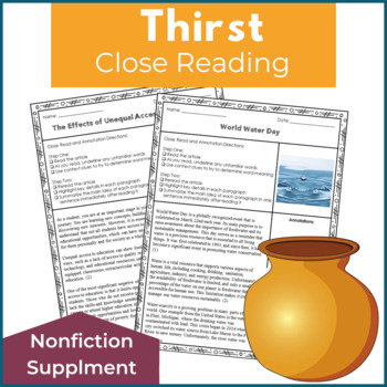 Preview of Thirst Novel Study Supplement - Nonfiction Close Reading Passages