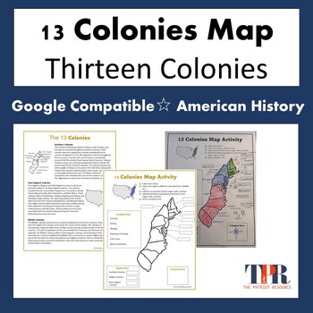 Preview of Thirteen (13) Colonies Map Activity (Google Compatible)