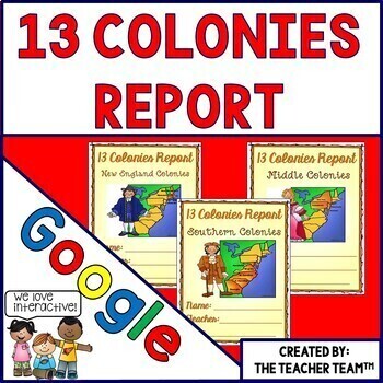 Preview of Thirteen Colonies | 13 Colonies Report | Google Classroom | Google Slides