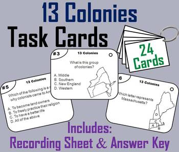 Preview of 13 Colonies Task Cards Activity (Colonial America Unit)