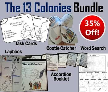 Preview of Thirteen Colonies Task Cards and Activities Bundle: Colonial America