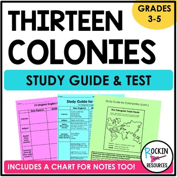 Preview of 13 Colonies - Thirteen Colonies Test and Study Guide