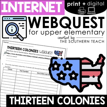 Preview of Thirteen Colonies WebQuest - Internet Scavenger Hunt Activity