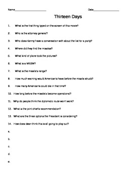 Preview of Thirteen Days Comprehension Questions