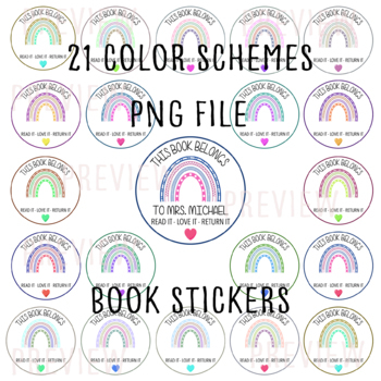 Preview of This Book Belongs to... Sticker - Book Sticker - Book Label - Boho Rainbow Theme