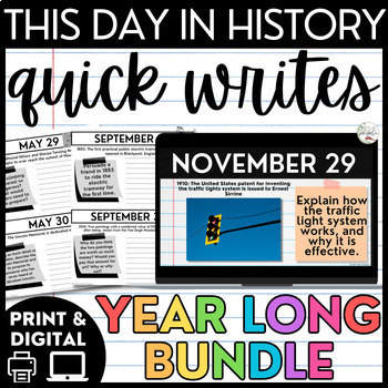 Preview of This Day In History Writing Daily Questions Slides - Morning Work Daily Warm Ups