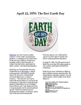 Preview of This Day in History - April 22: The first Earth Day (no prep/sub plans)