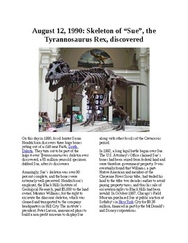 Preview of This Day in History - August 12: Sue the T-Rex is discovered (no prep/sub plans)