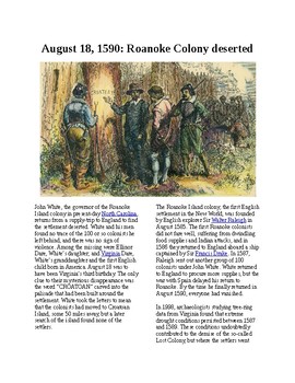 Preview of This Day in History - August 18: Roanoke Colony desterted (no prep/sub plans)