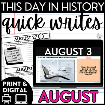 Preview of This Day in History Daily Writing Prompts - August Quick Writes Morning Work