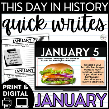 Preview of This Day in History Daily Writing Prompts - January Morning Work Slides