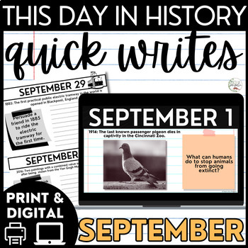 Preview of This Day in History Daily Writing Prompts - September Quick Writes