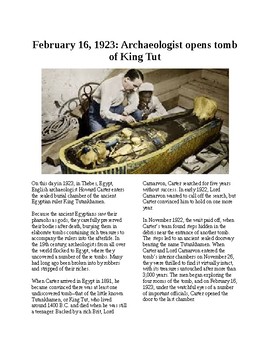 Preview of This Day in History - February 16: Tut's Tomb Discovered (no prep/sub plans)