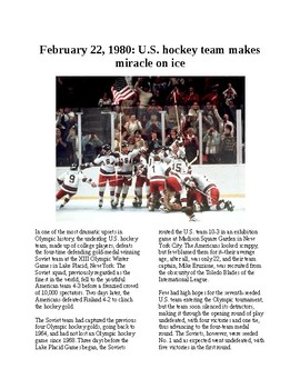 Preview of This Day in History - February 22: Winter Olympics - US Miracle on Ice (no prep)