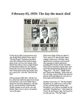 Preview of This Day in History - February 3: The Day the Music Died (no prep/sub plan)