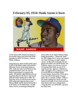Preview of This Day in History - February 5: Hank Aaron is born (no prep/sub plan)