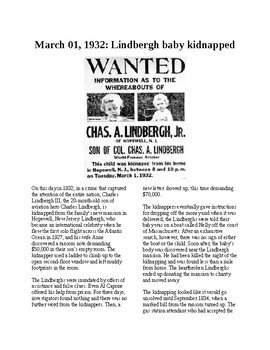 Preview of This Day in History - March 1: Lindbergh baby kidnapped (no prep/sub plans)
