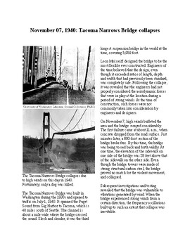 Preview of This Day in History - November 7: Tacoma Bridge Collapses (no prep/sub plans)