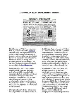 Preview of This Day in History - October 29: The Stock Market Crash 1929 (no prep/sub)