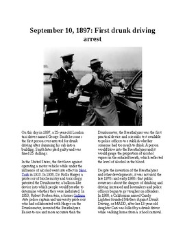 Preview of This Day in History - September 10: First drunk driving arrest (no prep/sub plan