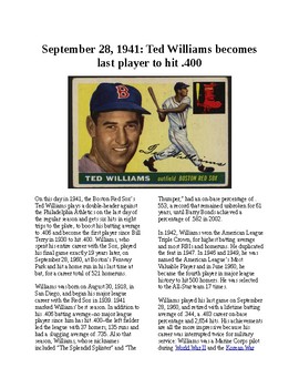 Ted Williams is the last player to hit 400 SEPTEMBER 28 1941 