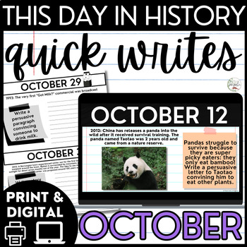 Preview of This Day in History Writing Prompts - Daily Quick Writes for Warm Ups - October