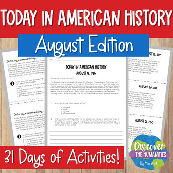 Preview of Today in US History Aug Bell Ringer w Interactive Journal + Bulletin Board Décor