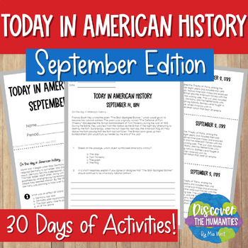 Preview of Today in US History Sep Bell Ringer w Interactive Journal + Bulletin Board Décor
