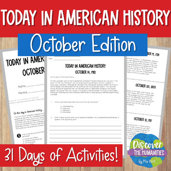 Preview of Today in US History Oct Bell Ringer w Interactive Journal + Bulletin Board Décor