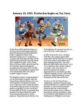 Preview of This Day is History - January 19: Production begins on Toy Story (no prep/sub)