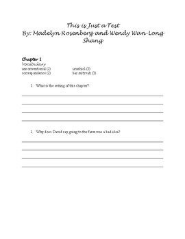 Preview of This Is Just A Test Guided Reading Packet/Book Study with Answer Key