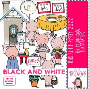 Preview of This Little Piggy clip art 2022 BLACK AND WHITE by Melonheadz Clipart