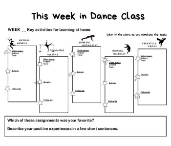 Preview of This Week in Dance Class (blank) Lesson/Task Organizer -- Distance Learning