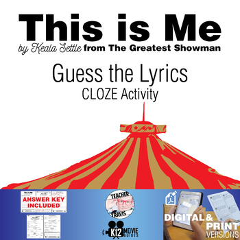 Preview of This is Me - Guess the Song Lyrics - The Greatest Showman CLOZE Activity