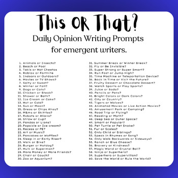 This or That? - 60 Daily Opinion Writing Prompts by MsAlfonsoESE