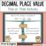 Decimal Place Value Practice and Review Activity - This or That