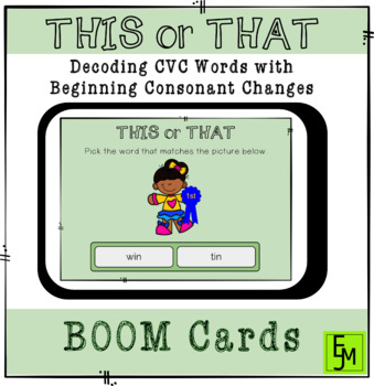 Preview of This or That: Decoding CVC Words- Beginning Consonant Changes BOOM CARDS
