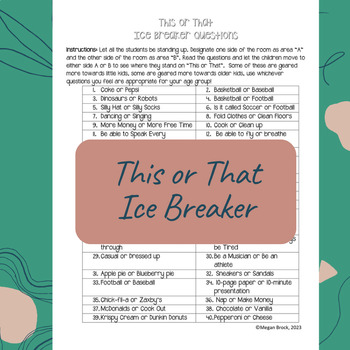 This or That Ice Breaker Activity by Mrs Brocks Math | TPT