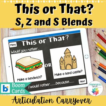 Preview of This or That? S, Z and S Blends Boom Card™ Speech Therapy Articulation Carryover